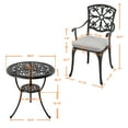 thumbnail image 3 of Nuu Garden Outdoor Metal Bistro Set 3 Piece, All Weather Cast Aluminum Patio Bistro Set Patio Table and Chairs Set of 2 with Umbrella Hole and Grey Cushions for Backyard, Balcony, Lawn, Black, 3 of 10