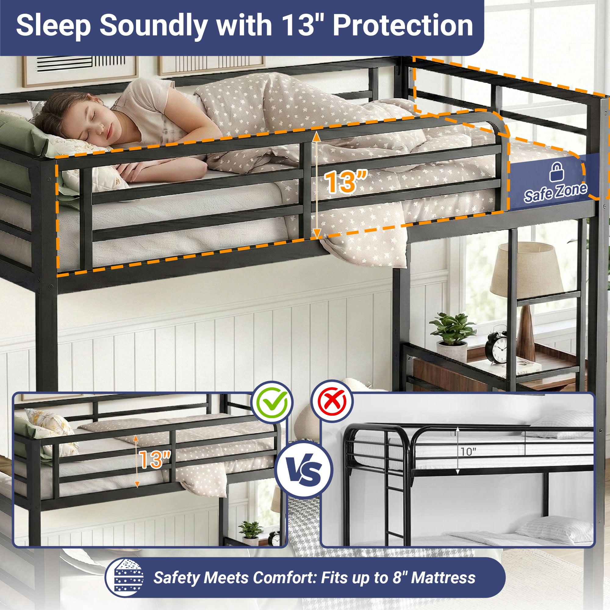 Miniyam Twin over Twin Metal Bunk Bed with Underbed Storage,Black