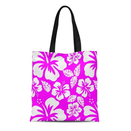 KDAGR Canvas Tote Bag Cute Fuchsia Hawaiian Tropical Pattern Bridal Girly Vintage Retro Reusable Handbag Shoulder Grocery Shopping