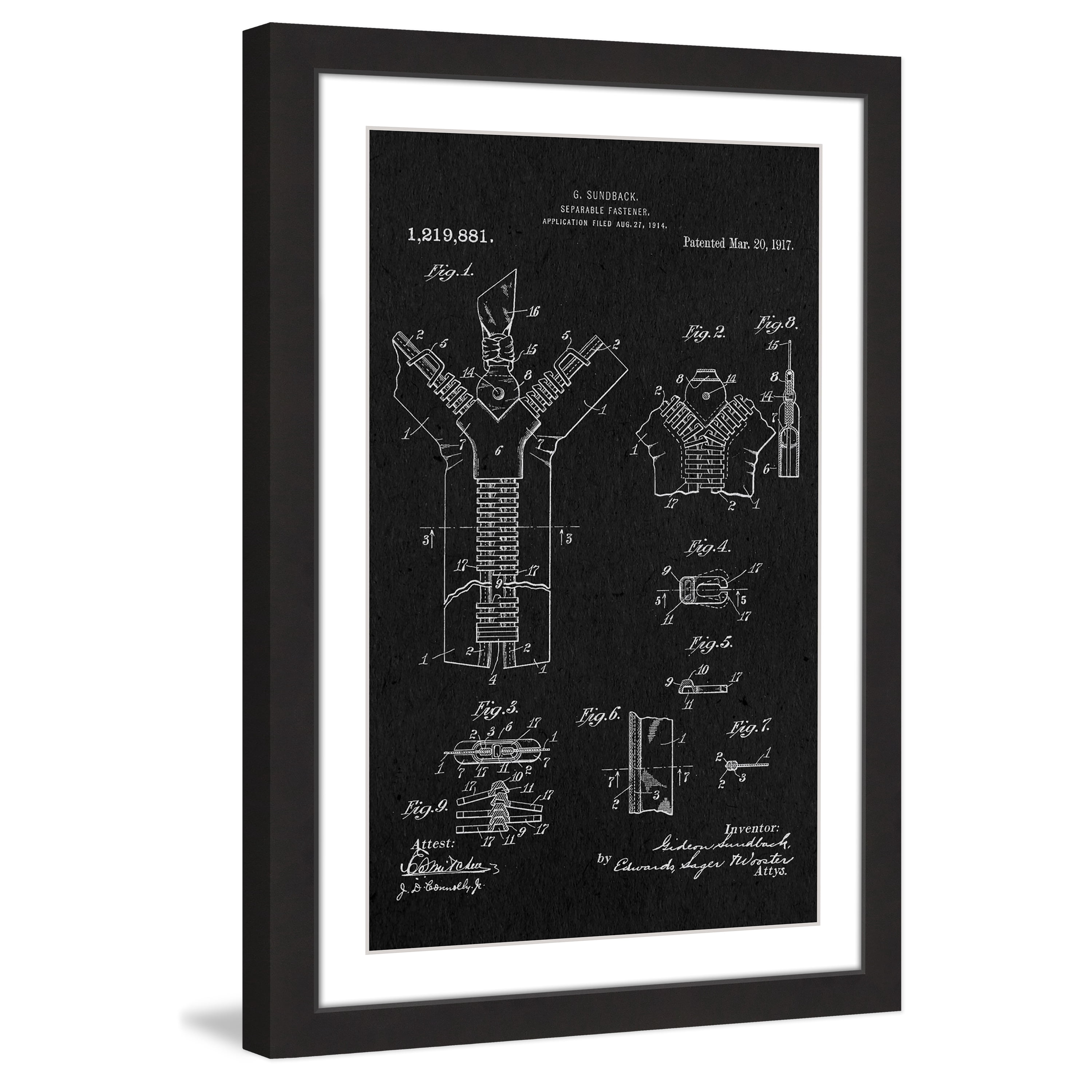"Zipper 1917 Black Paper" Framed Painting Art Print , by Steve King