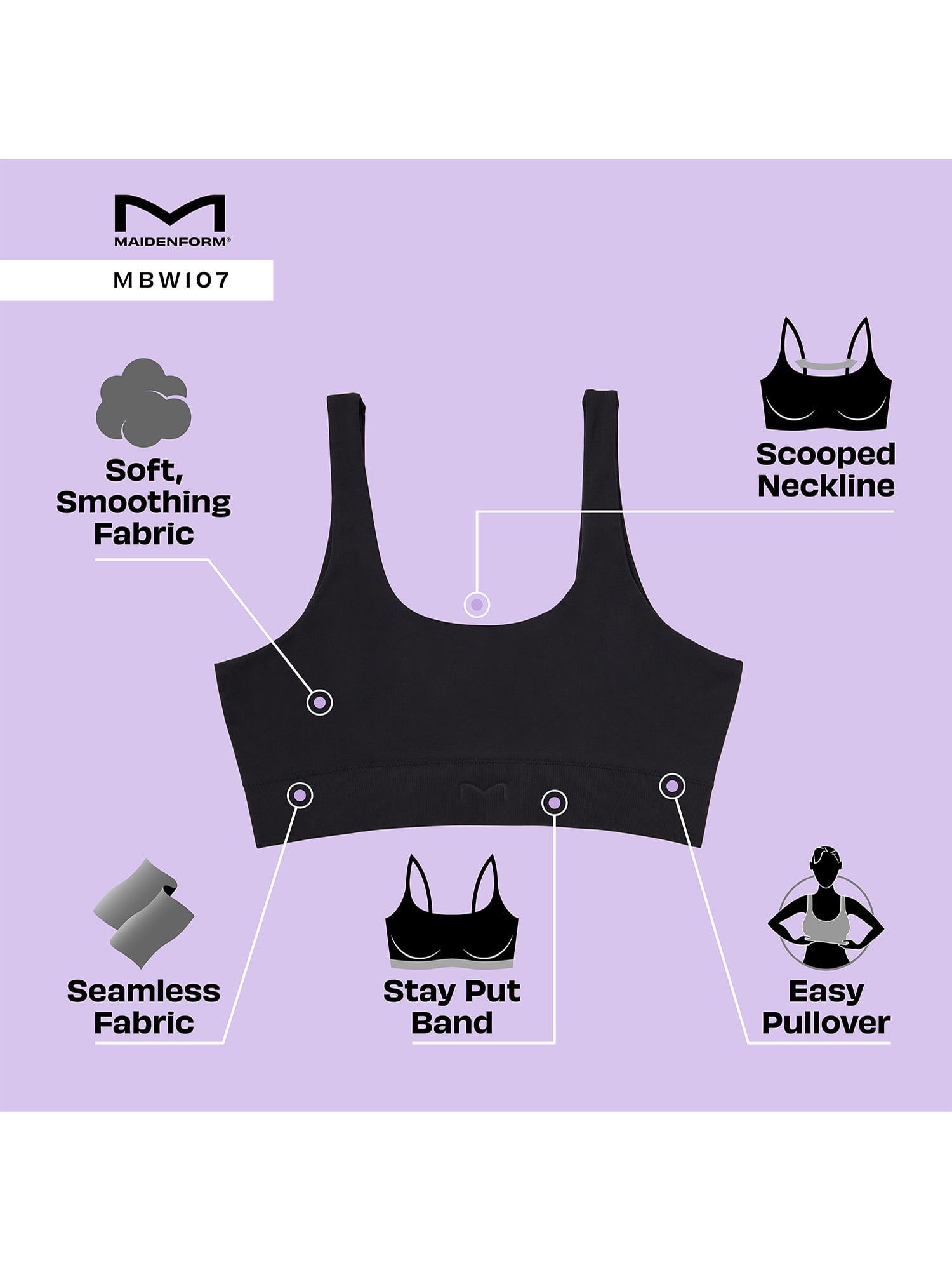 Maidenform Women's Seamless Scoop Crop Bralette, Style MBW107