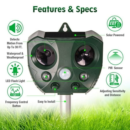 Solar Ultrasonic Animal Repeller, KCASA Solar Battery ...