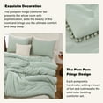 thumbnail image 4 of 3 Pieces Boho Comforter Sets with Ball Pom Fringe, Soft Bedding Set for All Seasons - 3pcs, 1 Comforter & 2 Pillow Shams, All Season Sage Green Queen, 4 of 6