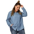 thumbnail image 1 of GRACE & GRANDEUR Women's Plus Size Long Sleeve Denim Button Chambray Shirt, 1 of 6