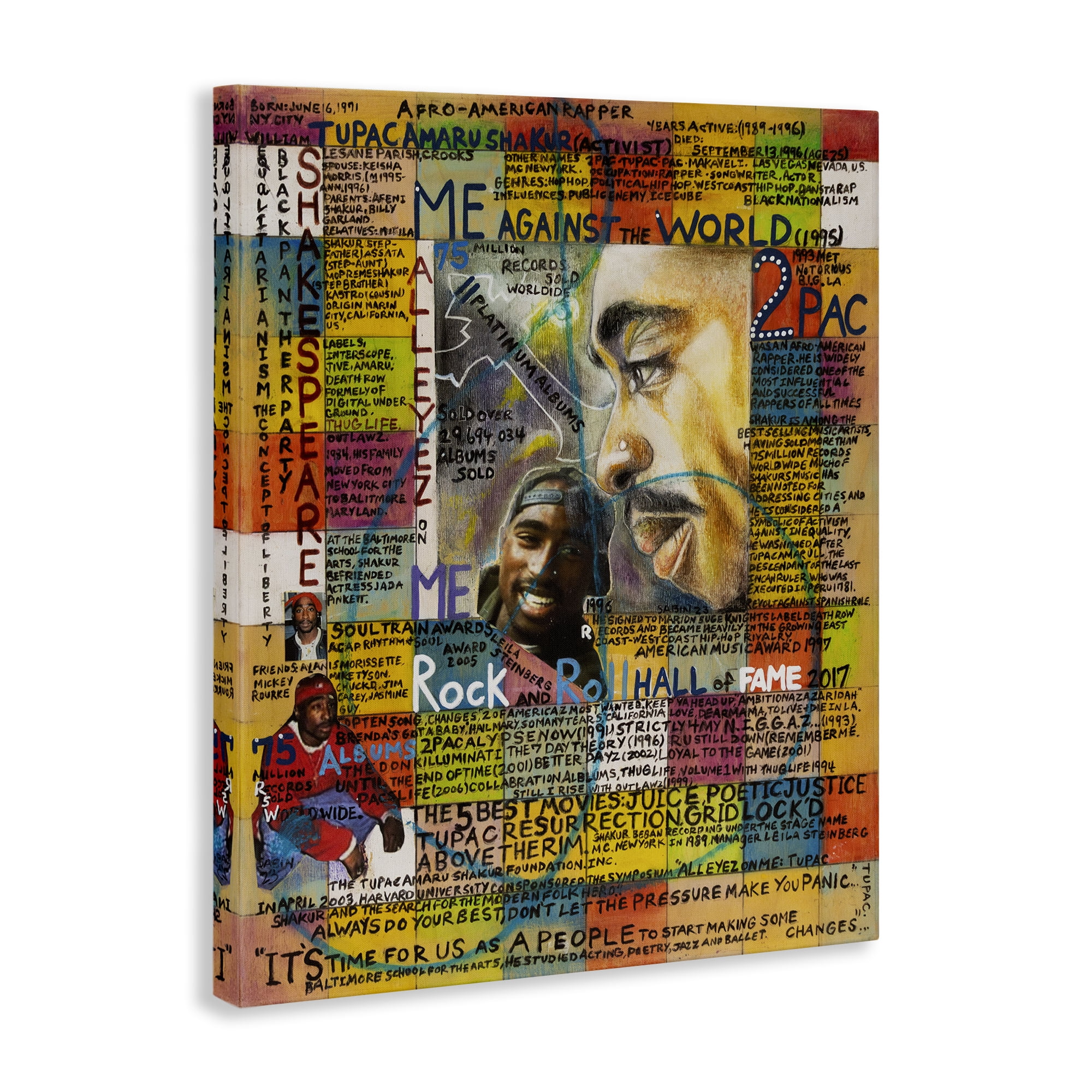 Stupell Industries Tupac Musician Collage People Drawing Wrapped Canvas Art Print Wall Art, 16 x 20
