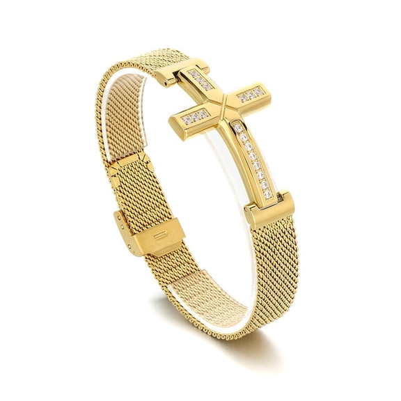 Leander Men's Cross Bracelet, Titanium Steel Zircon Bracelet and Chain Bracelet, Fashionable Women's Wristband