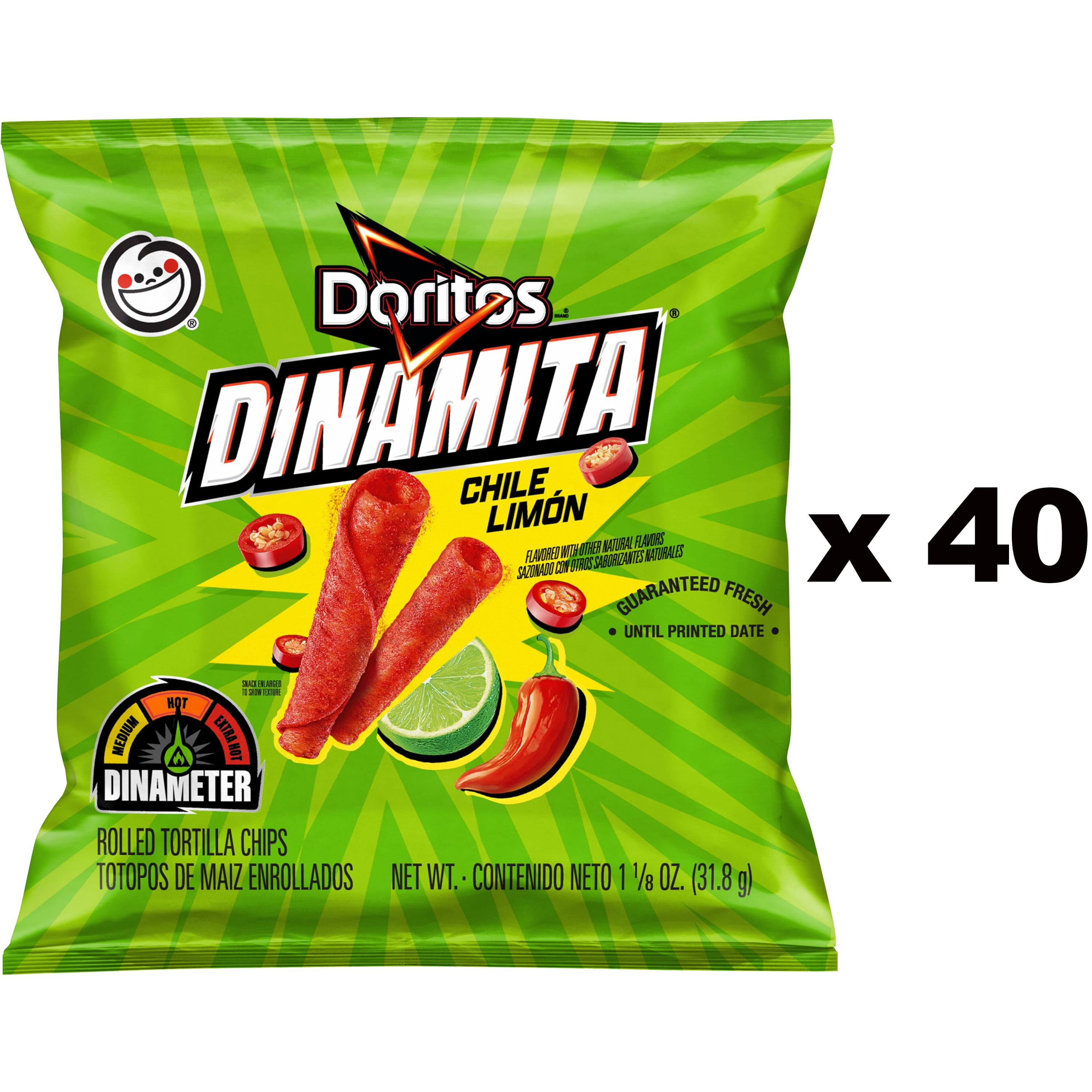 Doritos Dinamita Chile Limon Rolled Flavored Tortilla Chips, 40 Pack