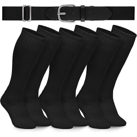 Eryueer3 Pairs Baseball Socks and Belt Combo Youth Boys Softball Football Socks and Elastic Baseball Belts for Boys Girls