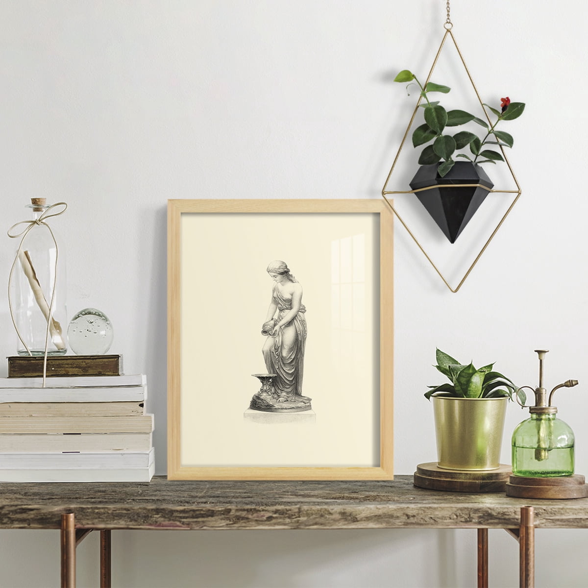 Classical Statuary II -Framed Print w/glass-Natural Wood