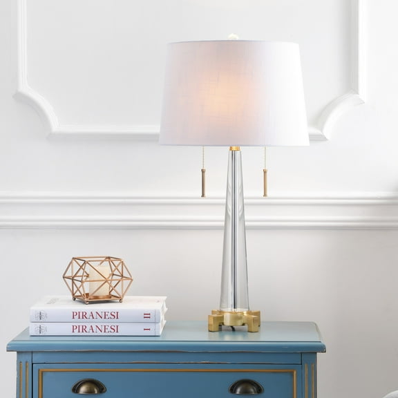 JONATHAN Y Zoe 29.5" 2-Light Crystal LED Table Lamp, Clear/Brass Gold, JYL2018A