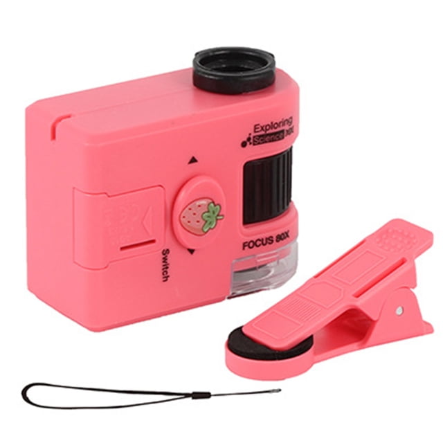 Hot Pink Kids Mini Microscope Toy With 80X Magnification, Portable Science Experiment Kit For Camping Research, Educational Fun