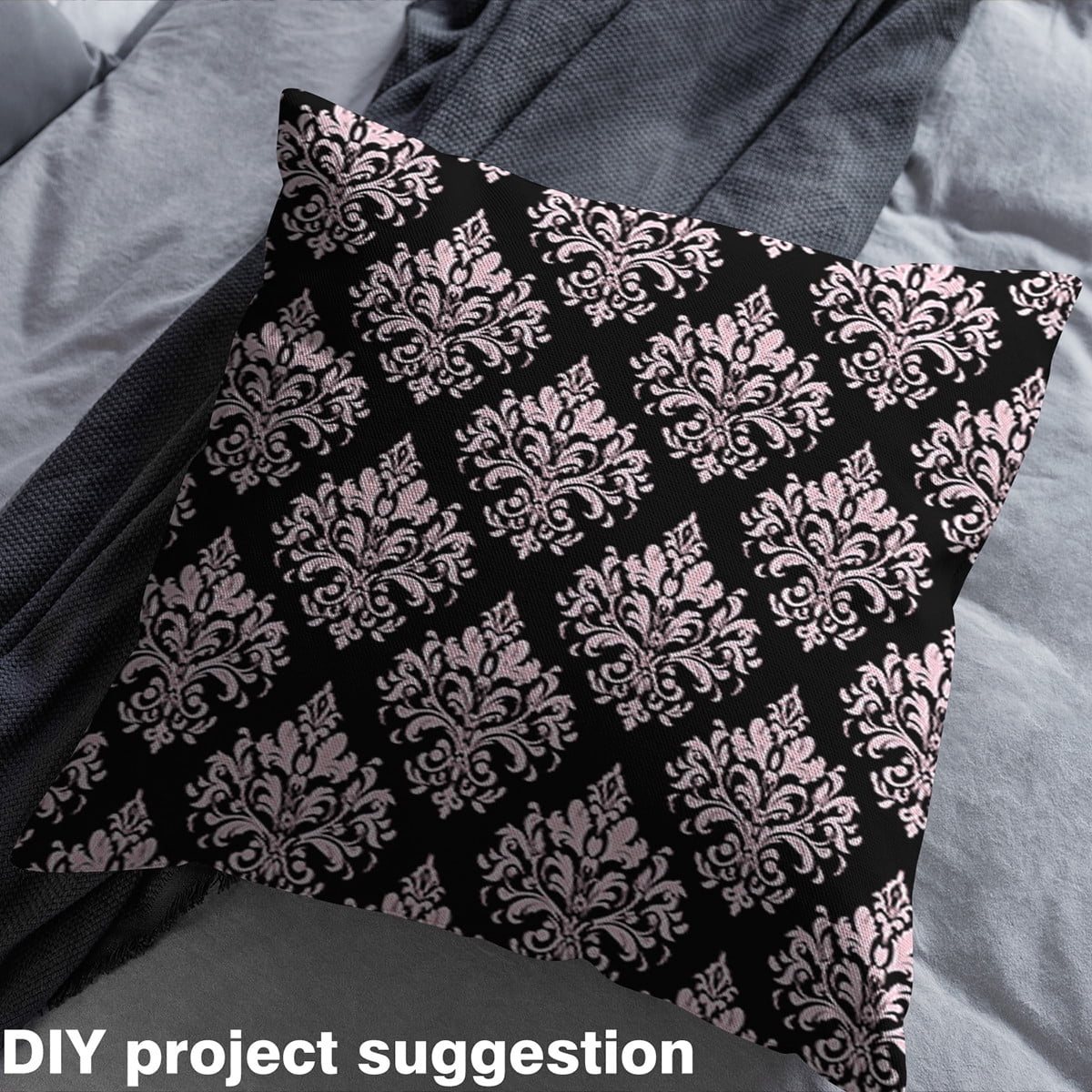 jejeloiu Damask Floral Fabric by the Yard 3 Yards,Gothic Flower Sewing Fabric,Pink Black Jacquard Fabric for Sewing,Breathable Bedroom Decorative