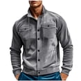 thumbnail image 2 of dzxyzu Men's Corduroy Shirts Casual Long Sleeve Stand Up Collar Shacket Jackets Lightweight Button Down Workwear Coat Tops with 2 Flap Pockets 2024 Winter Saving, 2 of 9
