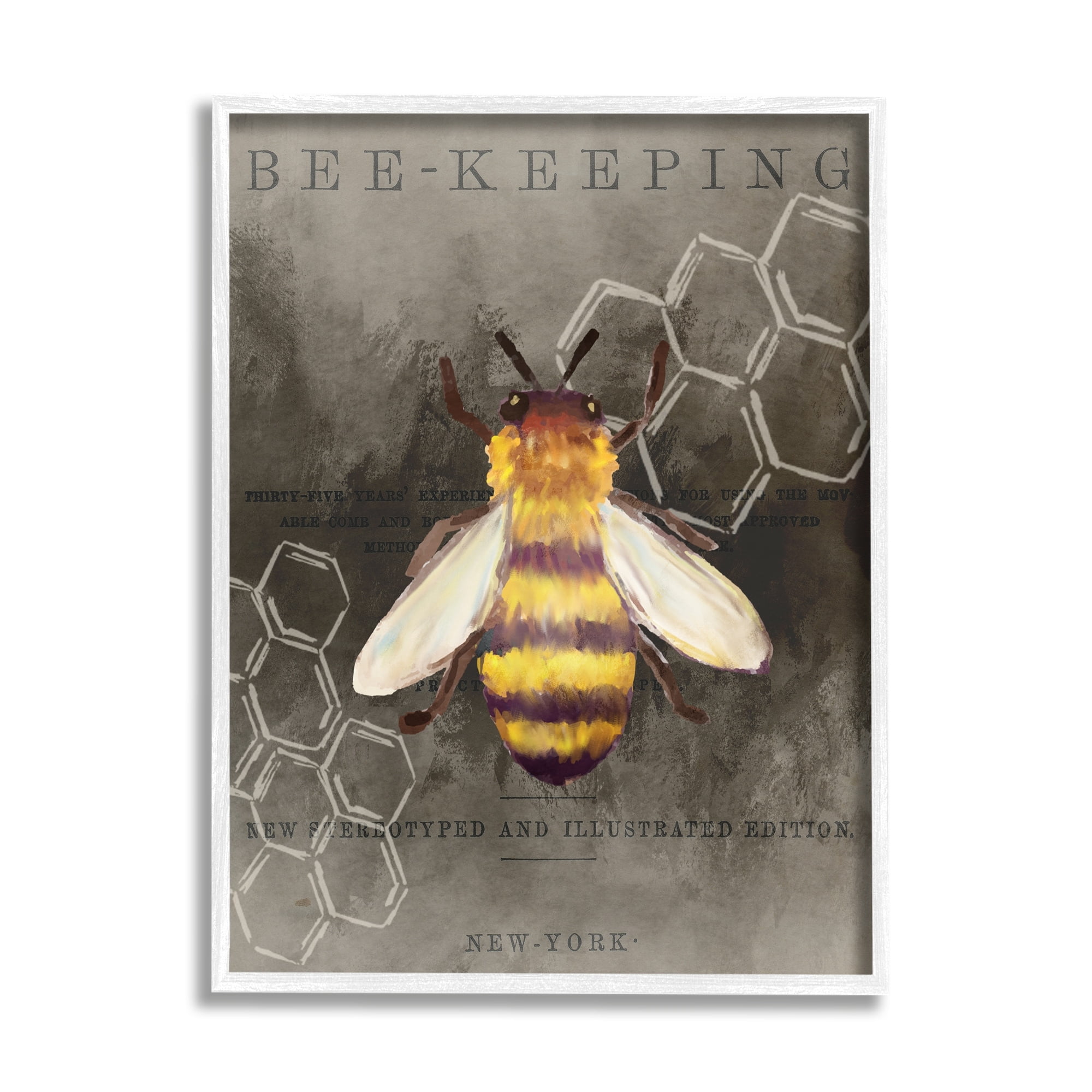 Stupell Industries Bee-Keeping Vintage New York Illustration Honey Comb Pattern, 11 x 14,Design by Kim Allen