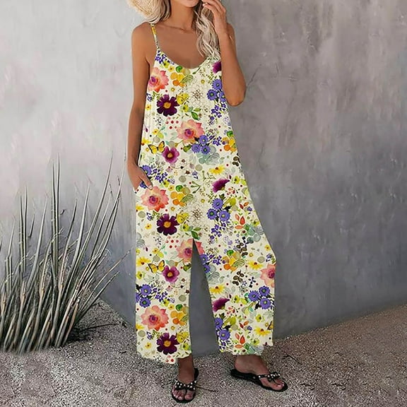 jjayotai Plus Size Women Pants Clearance Women's Casual Loose Long Bib Pants Wide Leg Jumpsuits Baggy Rompers Overalls with Pockets Flash Picks Yellow