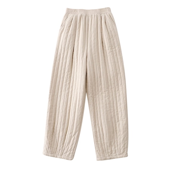 Lovskoo Women's Puffer Pants Winter Warm Cotton Padded Trousers Loose and Casual Solid Color Elastic Waist Wide Leg Pants White L