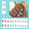 thumbnail image 2 of 24pcs Medium Square Blue Coffin Fake Nails Nude Full Cover Stick on Nail With Rhinestones Glossy White Butterfly Design Glue on Nails for Women Girls Artificial Acrylic Nail Decoration, 2 of 4