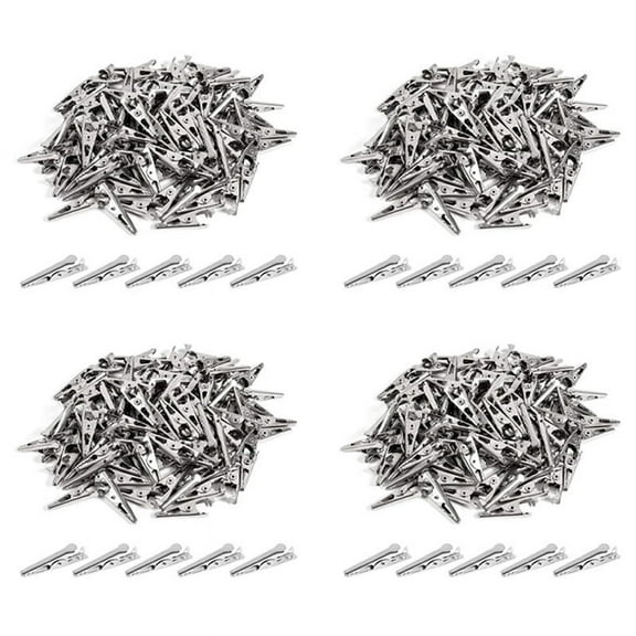 400PCS 1.06IN / 27mm Mini Metal Alligator Clips, Silver Tone Plated Test Line Spring .