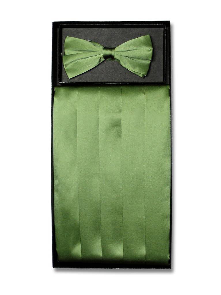 SILK Cumberbund & BowTie Solid EMERALD GREEN Color Men's Cummerbund Bow Tie Set 