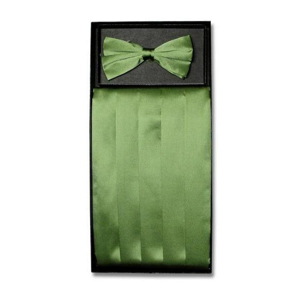 SILK Cumberbund & BowTie Solid OLIVE GREEN Color Men's Cummerbund Bow
