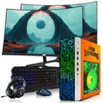 thumbnail image 1 of Restored HP G4 Gaming Desktop Computer PC Phoenix Intel i5,16GB RAM,256GB SSD OS + 2x500GB HDD,Dual 32 Inch Curve Monitor,GT 730 Graphics,RGB KBM with AI Copilot,WiFi,RGB Headphone,Windows 11 (Refurbished), 1 of 9