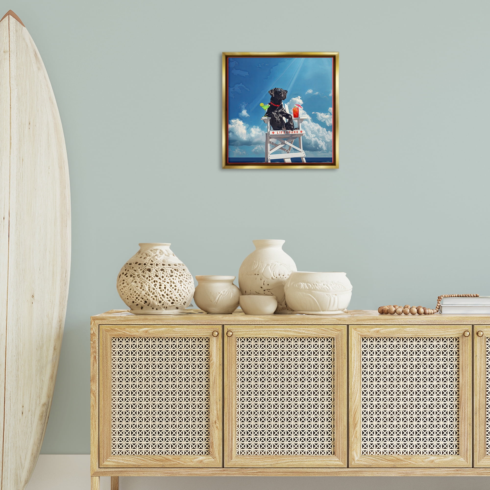 Stupell Industries Guard Dog Lifeguard Nautical & Beach Painting Gold Floater Framed Canvas Art Print Wall Art, 18 x 18