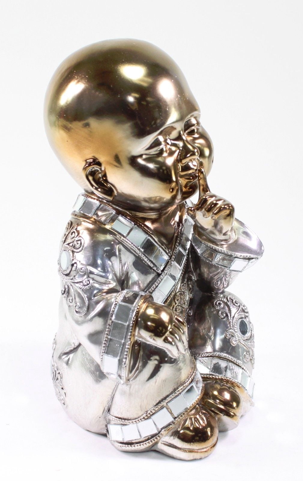 7.5" Feng Shui Bronze Speak No Evil Buddha Monk Electroplated Home Decor Statues