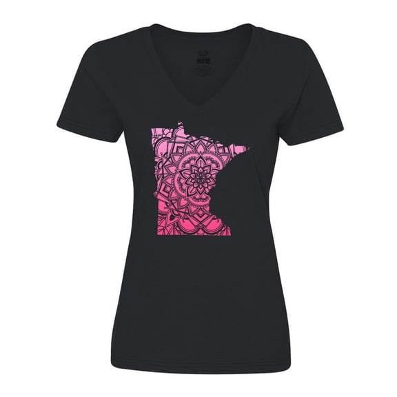 Inktastic Minnesota Silhouette Mandala Women's V-Neck T-Shirt