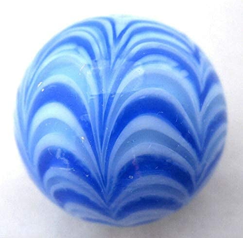 Big Game Toys~25mm Blue Rialto Handmade Art Glass Marble Blue/White Striped bargello Pattern Design Large 1 Shooter 
