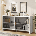 thumbnail image 4 of Modern Rattan Sideboard Buffet Cabinet, Kitchen Storage Cabinet, Living Room TV Stand for TVs up to 65", Entertainment Center with Adjustable Shelf, for Dining Living Room Hallway, White, 4 of 10