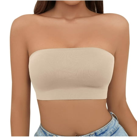 Stock Up and Save: T-Shirt Bras for Women  Sujetadores Con Aros para Mujer  Ashion Women Solid Color Wireless Together Breast Milk Strapless Daily Bra SOPATENOR Khaki M