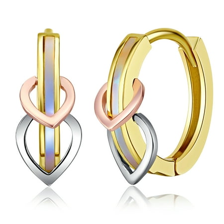 Wellingsale Ladies 14k Yellow Gold Polished 5mm Heart Hoop Huggies Earrings (12 x 12 mm)
