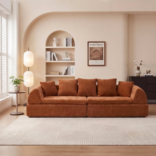 Howcool 104" Cloud Modular Sectional Sofa with Ottoman, Boneless Deep Fluffy Seat Couch, No Assembly Required for Living Room and Bedroom, Orange