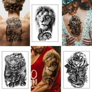 Yazhiji 36 Sheets Temporary Tattoos Stickers, 12 Sheets Fake Half Arm Chest Shoulder Tattoos for Men or Women with 24 Sheets Tiny Black Tattoos