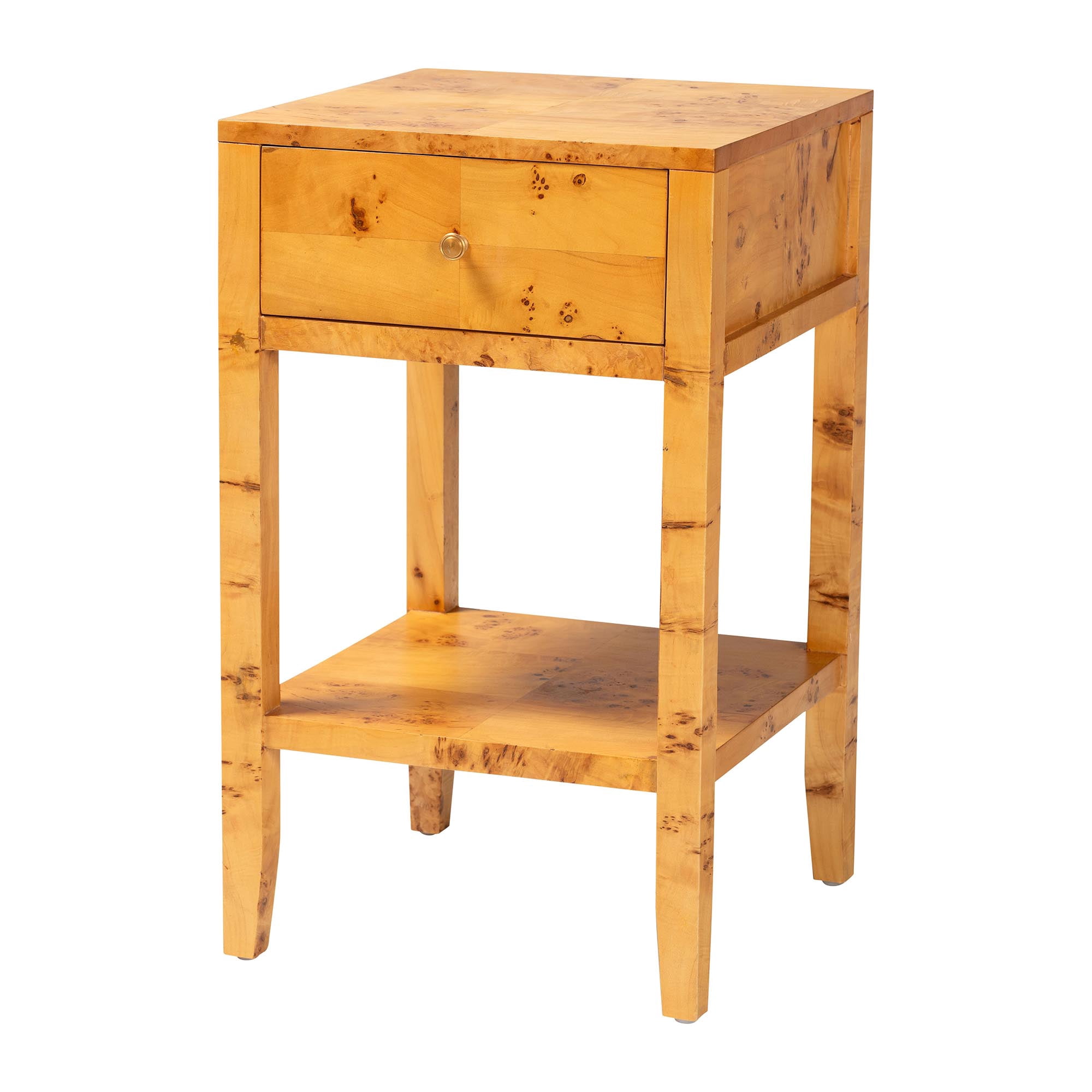 bali & pari Ghina Modern Nightstand, 1-Drawer, Light Mappa Burl