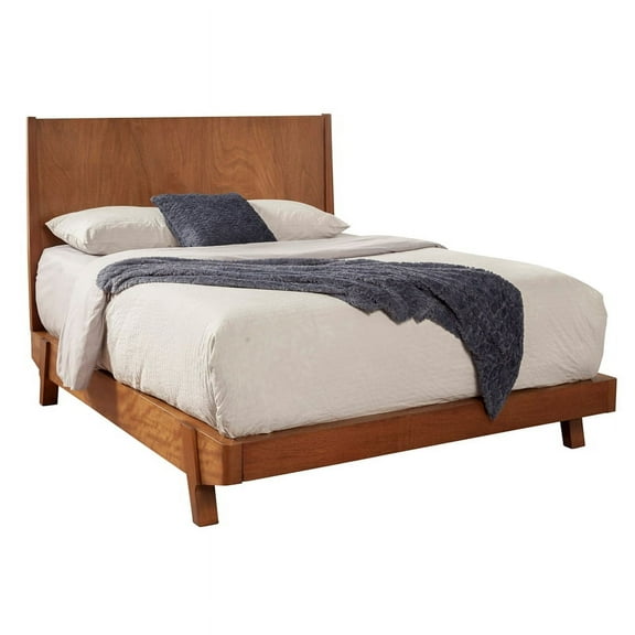 Allora Mid-Century Mahogany Wood Queen Platform Bed in Acorn Brown