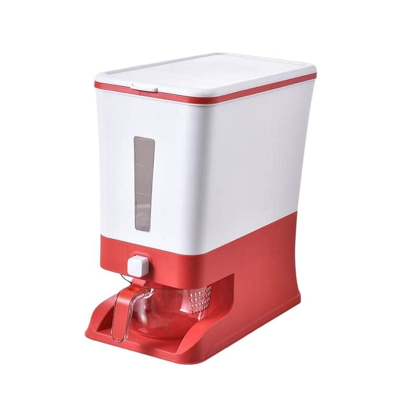 25 Lbs. Rice Dispenser, Large Grain Storage Container with Lid Measuring Cylinder Moisture Proof Bucket for Kitchen Red
