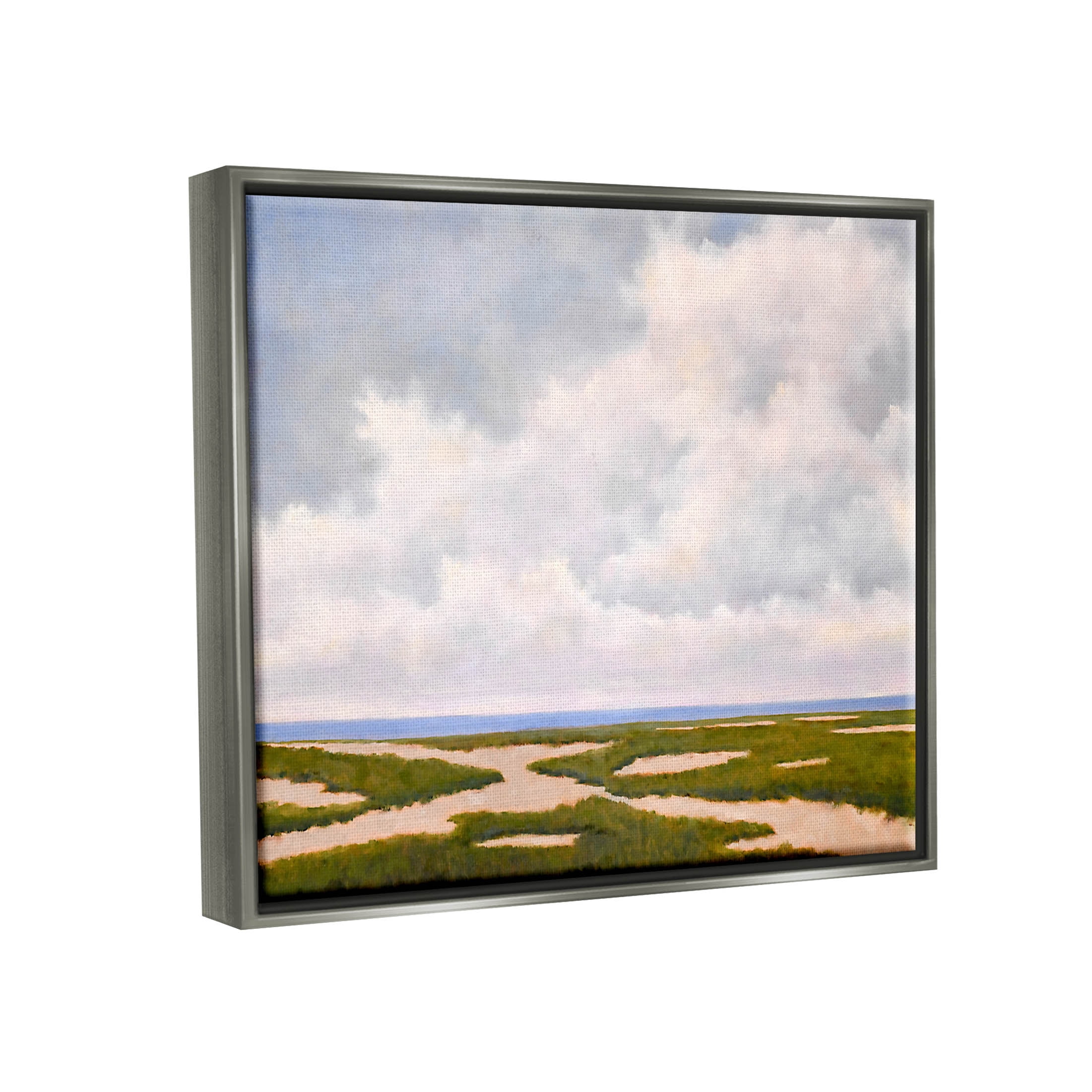 Stupell Industries Cloudy Distant Beach Horizon Painting Luster Gray Floating Framed Canvas Print Wall Art, Design by Catherine Andersen