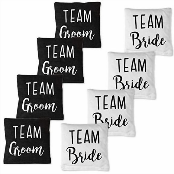 Weather Resistant Cornhole Bean Bags Set of 8 - Regulation Size & Weight - Team Bride & Team Groom Wedding Theme Corn Hole Bags