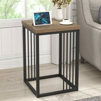 Side Table, Industrial Bedside End Table for Living Room, Rustic Wood and Metal Nightstand for Bedroom, Oak