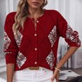 thumbnail image 6 of Yyeselk Women's Button Down Cardigan Sweater Diamond Quilted Sequin Fashion Long Sleeve Sweaters Relaxed Fit Crew Neck Soft Warm Knit Tops Wine XXXL, 6 of 7