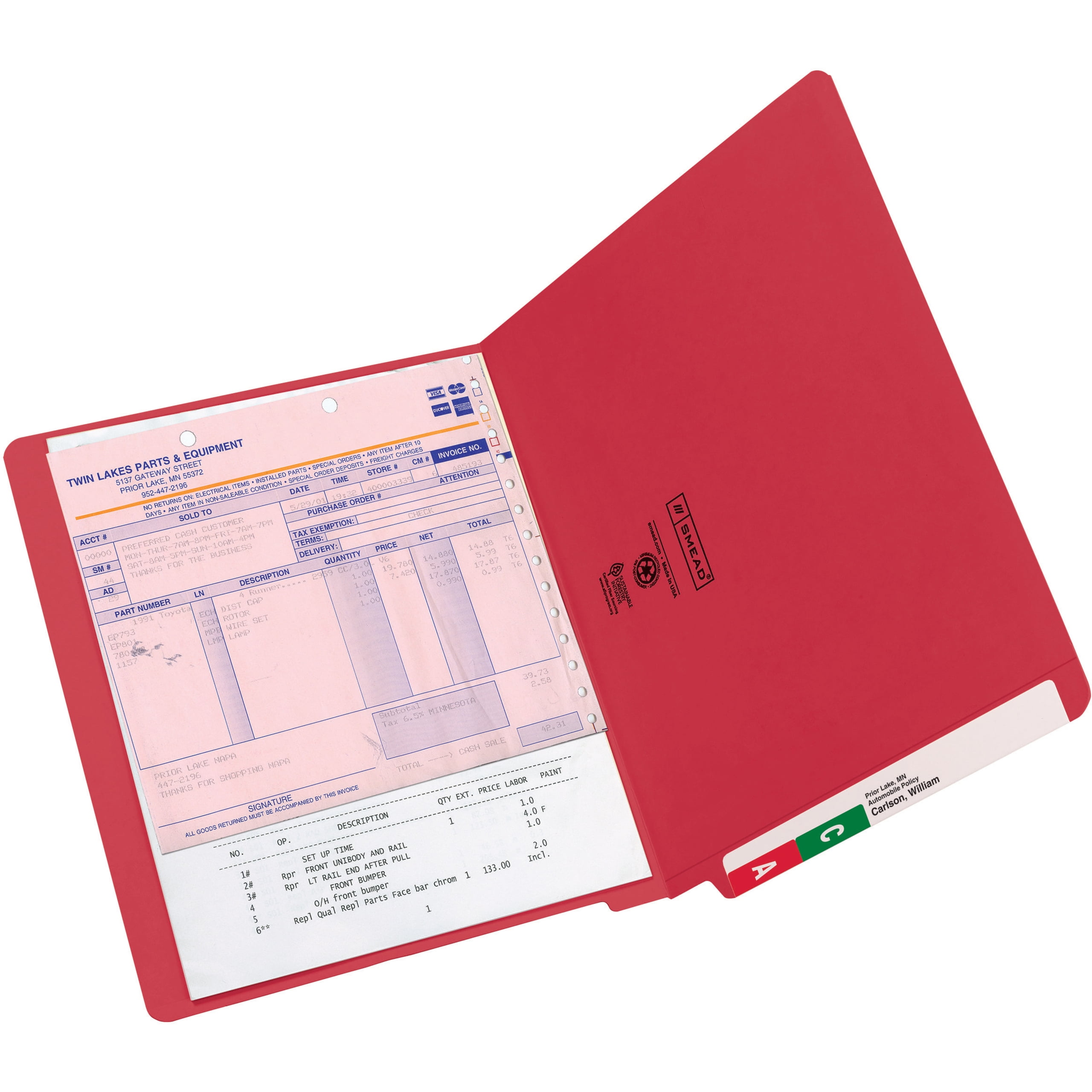 Smead 25710 Colored File Folders, Straight Cut, Reinforced End Tab, Letter, Red, 100/Box