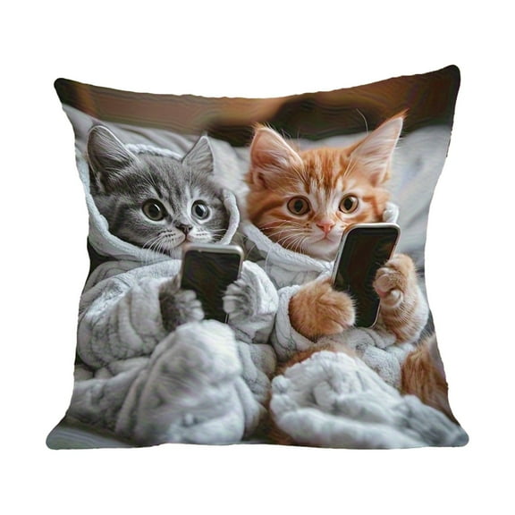 Sktrjpolfis Cotton Pillowcase 17.7x17.7in Cat Pattern Soft Breathable Cushion Cover for Home Sofa
