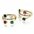 thumbnail image 2 of 2pcs Brass Micro Pave Cubic Zirconia Finger Rings Wide Band Rings Cadmium Free Nickel Free Lead Free Colorful Real 16K golden Plated Size 7 1/4(17.5mm), 2 of 4