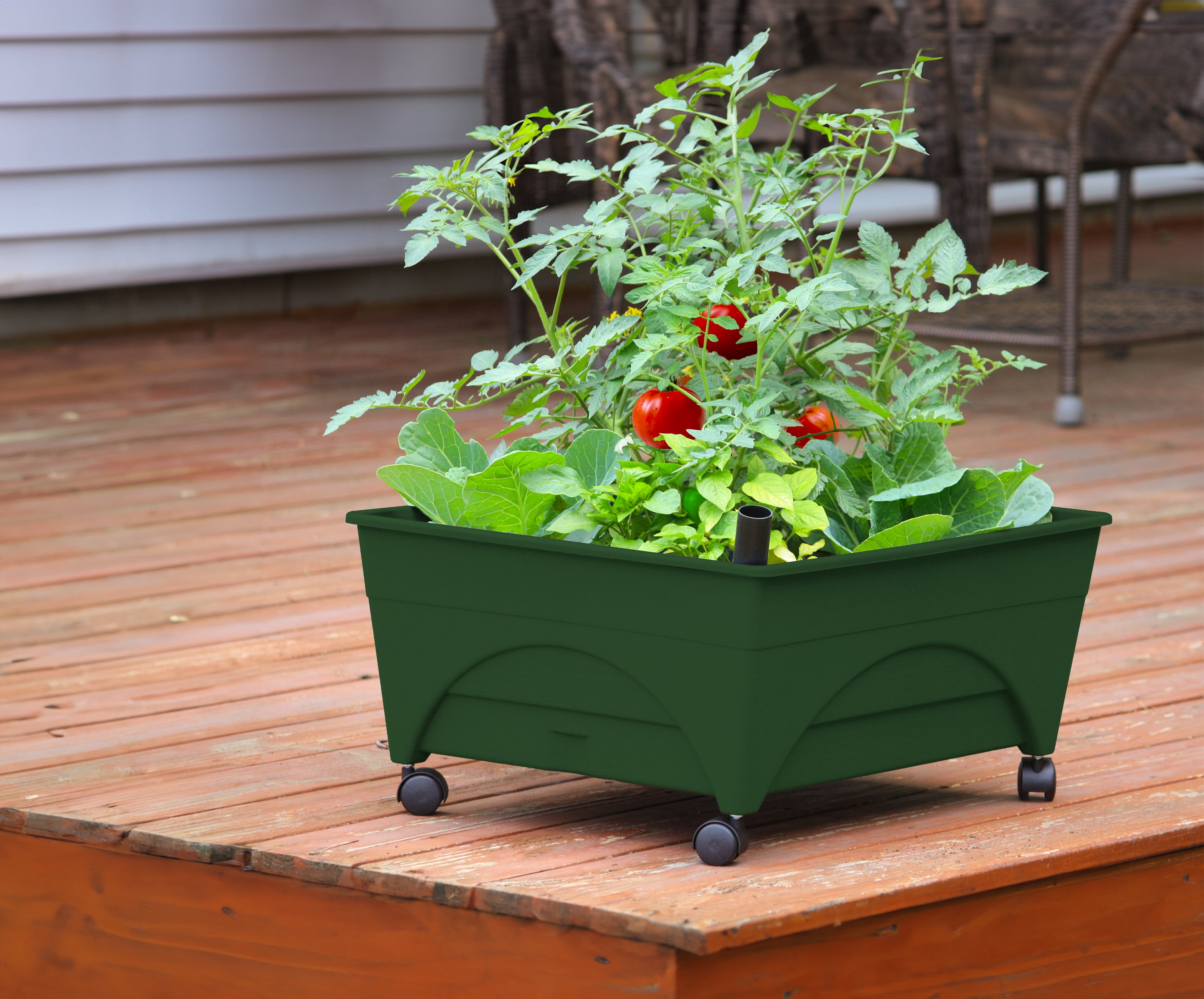 City Picker Patio Grow Box – Raised Bed with Self-Watering, Improved Aeration, Mobile Casters – Hunter Green