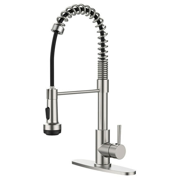 Izzovium Commercial Kitchen Faucet with Pull Down Sprayer, 4 Spraying Modes, Single Handle, Brushed Nickel Finish, Fits 1 or 3 Hole Sink, 1.8 GPM Flow Rate