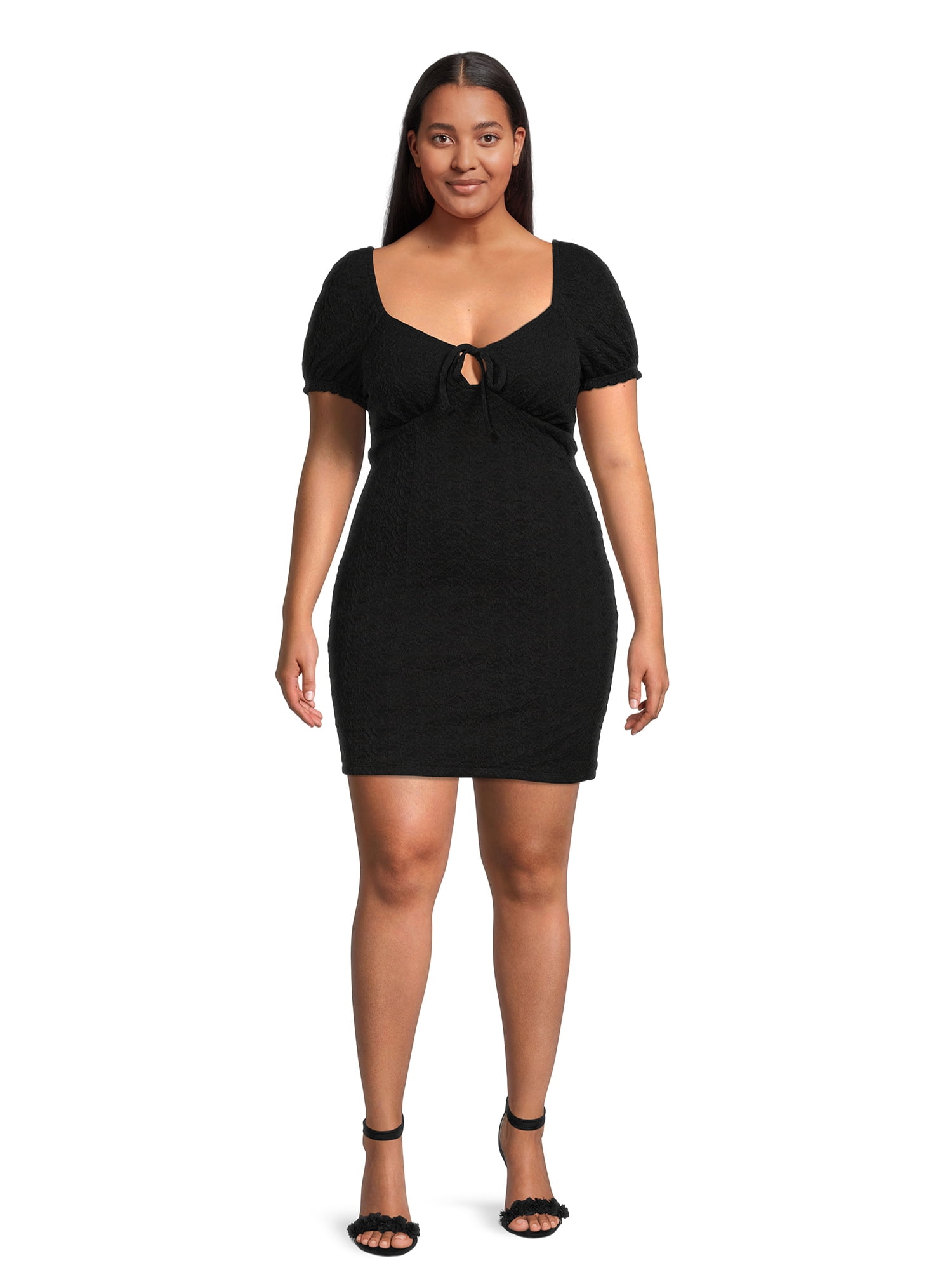 Madden NYC Juniors Plus Heart Dress with Short Puff Sleeves