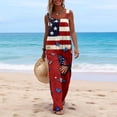 thumbnail image 3 of Iaqnaocc 250 Anniversary Usa Flag Women's Jumpsuits Loose Fit American Flag Floral Print Sleeveless Wide Leg Summer Adjustable Strap Patriotic Party Freedom Jumpsuits Rompers Deep Red S, 3 of 4