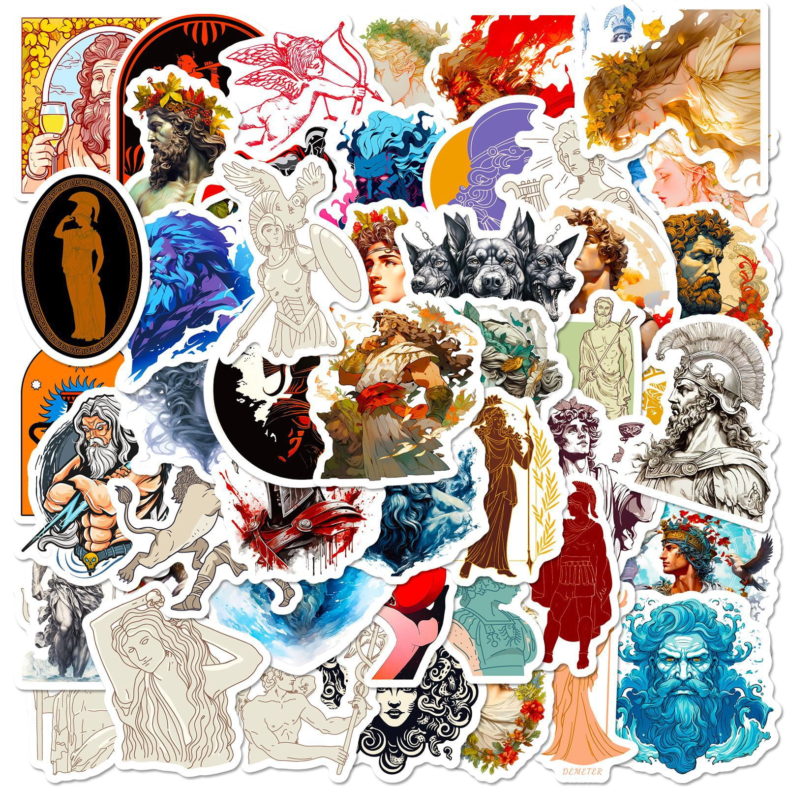 50 Pack Greek Mythology Characters Stickers - Trendy Waterproof, Reusable DIY Decals, Creative Journal Stickers, Handcrafted Decoration