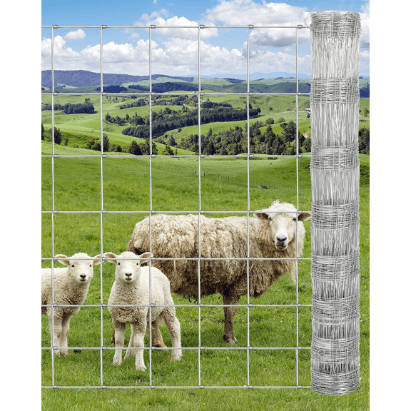 BouPower Livestock Fence,Galvanized Wire Field Wire Fencing,Cattle Fence,Deer Fence,Heavy Zinc Coating Farm Fence Used to Hog Goat Fencing for Yard and Field Hog Horse